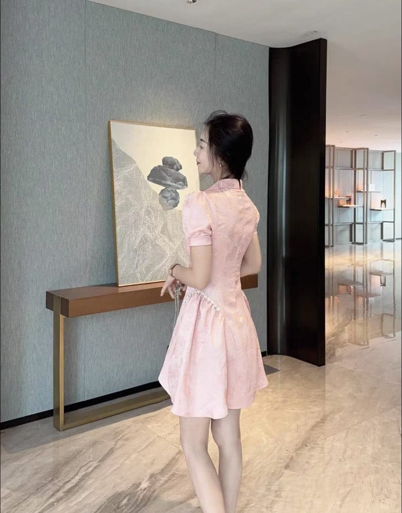 Beth and Brian Qipao-HYS A line, Hollow-out jacquard mini Cheongsam