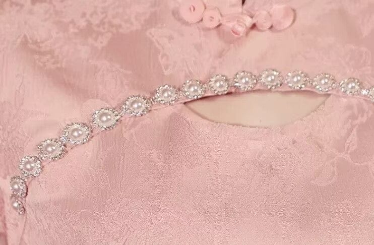 Beth and Brian Qipao-HYS A line, Hollow-out jacquard mini Cheongsam