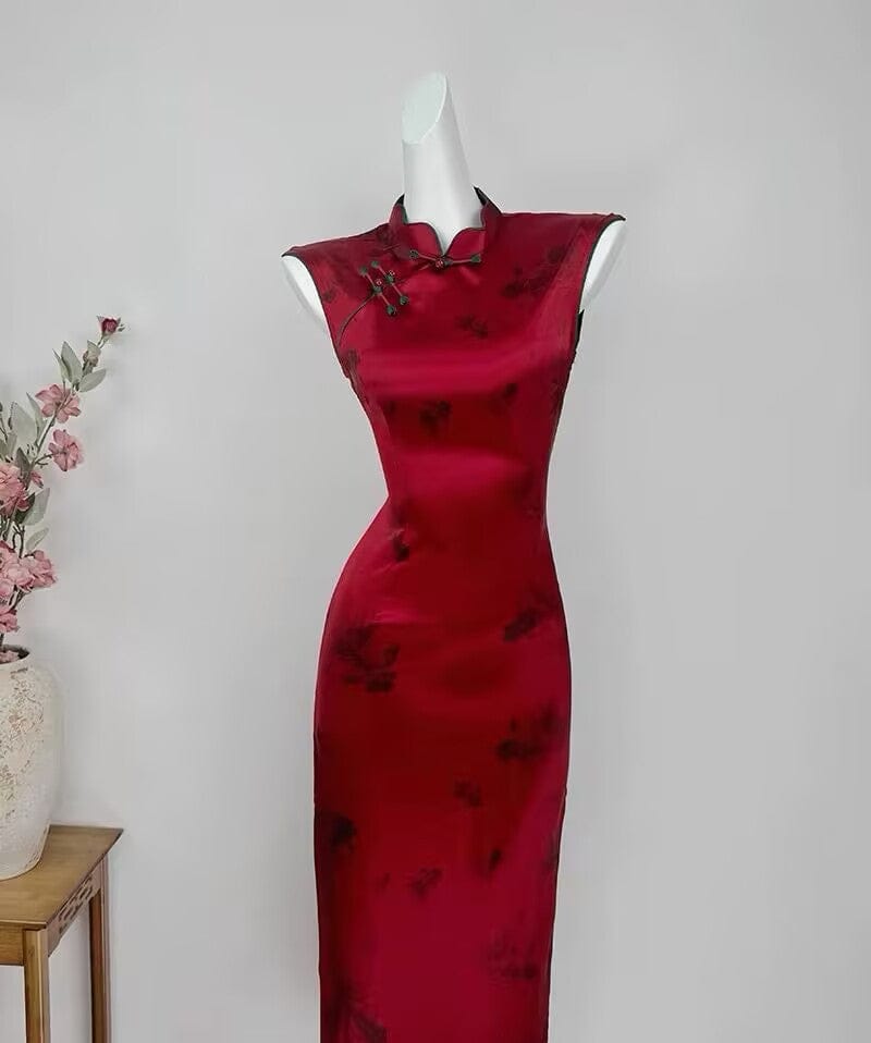 Beth and Brian Qipao-DYC Fish pattern, New Chinese style(新中式), satin long Cheongsam