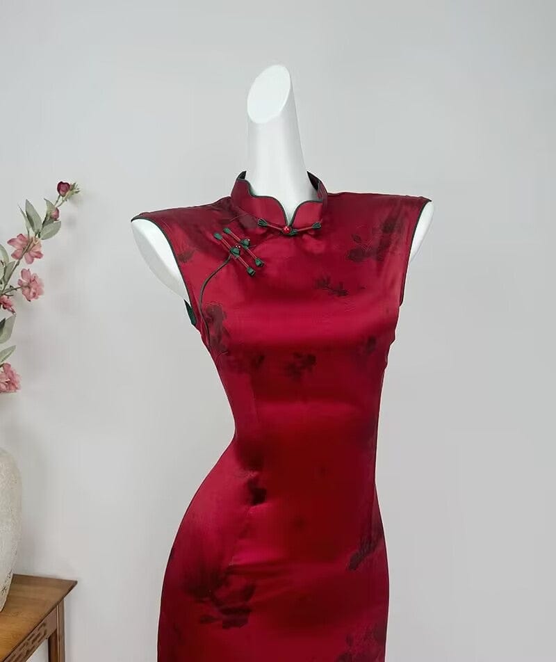 Beth and Brian Qipao-DYC Fish pattern, New Chinese style(新中式), satin long Cheongsam