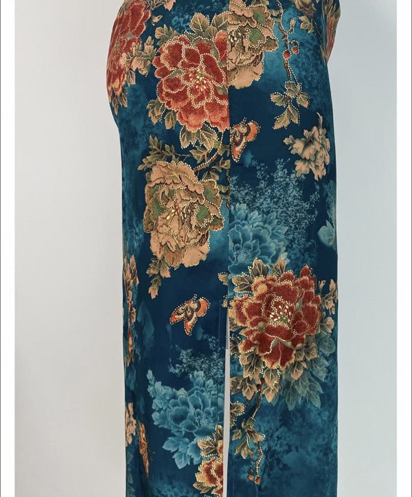 Beth and Brian Qipao-DYC Water drop collar, halter blue midi Cheongsam