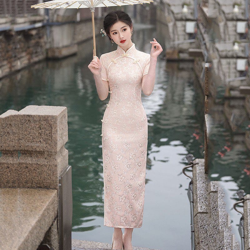Beth and Brian Qipao-SMQ Floral pattern, lace mid-length Cheongsam
