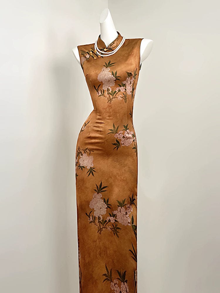 Beth and Brian Qipao-SGN Floral pattern, New Chinese style(新中式), satin long Cheongsam