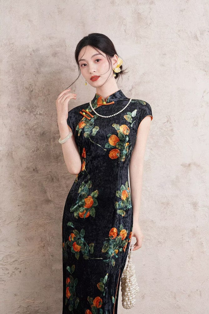 Beth and Brian Qipao-XL Spring collectionn, velvet midi Cheongsam