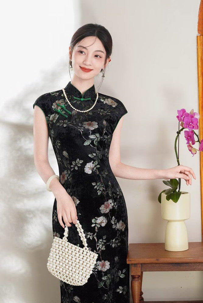 Beth and Brian Qipao-XL Spring collectionn, velvet midi Cheongsam