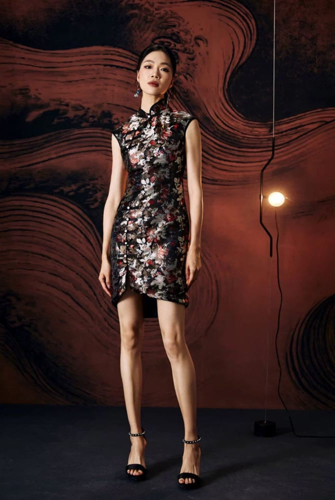 Beth and Brian Qipao - FL High-end brocade black mini Cheongsam