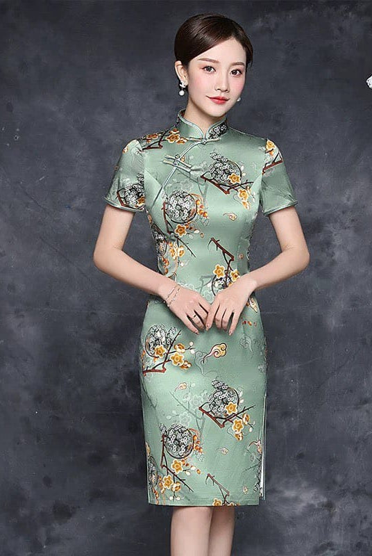 Beth and Brian Qipao-MSF Plum blossom pattern, 19 mome mulberry silk, high-end midi Cheongsam