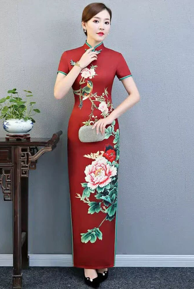 Beth and Brian Qipao-DFM Truly Extraordinary Plus size Floral long Cheongsam