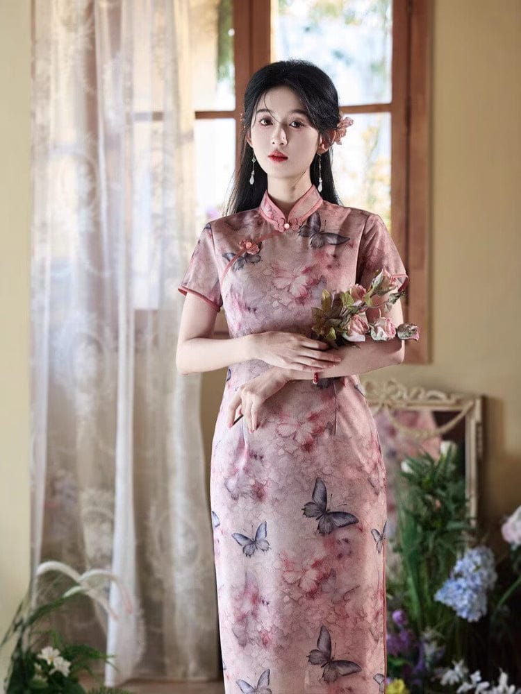 Beth and Brian Qipao-TF Butterfly pattern, brocade midi Cheongsam
