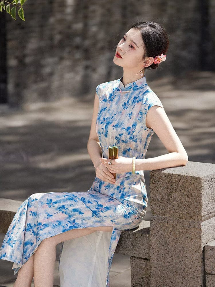 Beth and Brian Qipao-XLY Summer collection, ramie fabric, floral long Cheongsam