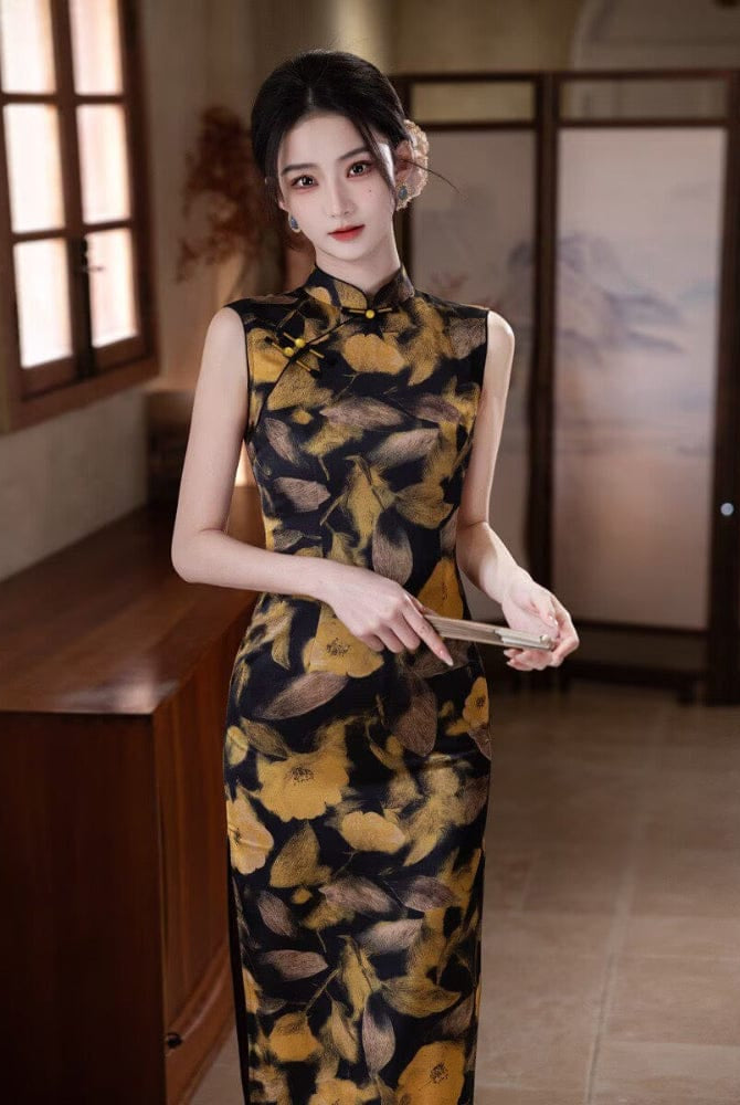 Beth and Brian Qipao-MYJ New Chinese style (新中式), leaf pattern midi Cheongsam