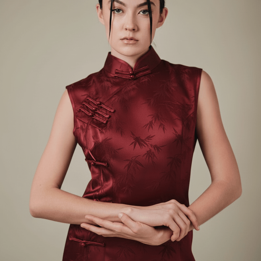 Beth and Brian Qipao-Exclusivedesigner Exclusive designer collection, bamboo satin long Qipao