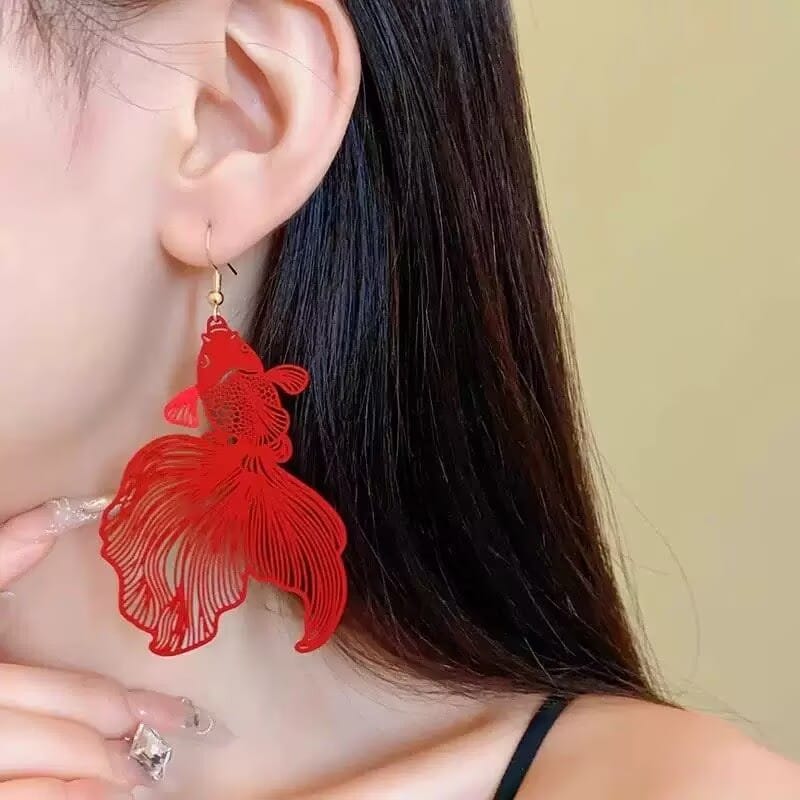 Beth and Brian Qipao-TO New Chinese Style(新中式), Red Koi Fish Cheongsam Ear Hooks