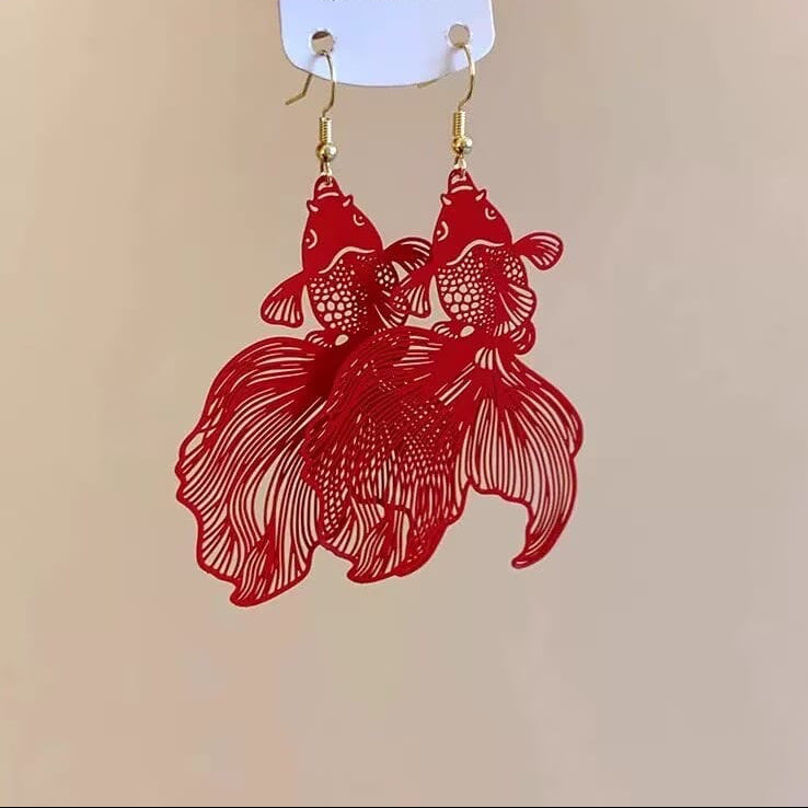 Beth and Brian Qipao-TO New Chinese Style(新中式), Red Koi Fish Cheongsam Ear Hooks