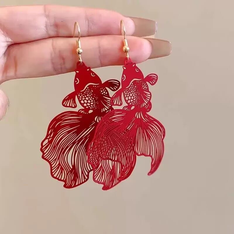 Beth and Brian Qipao-TO New Chinese Style(新中式), Red Koi Fish Cheongsam Ear Hooks