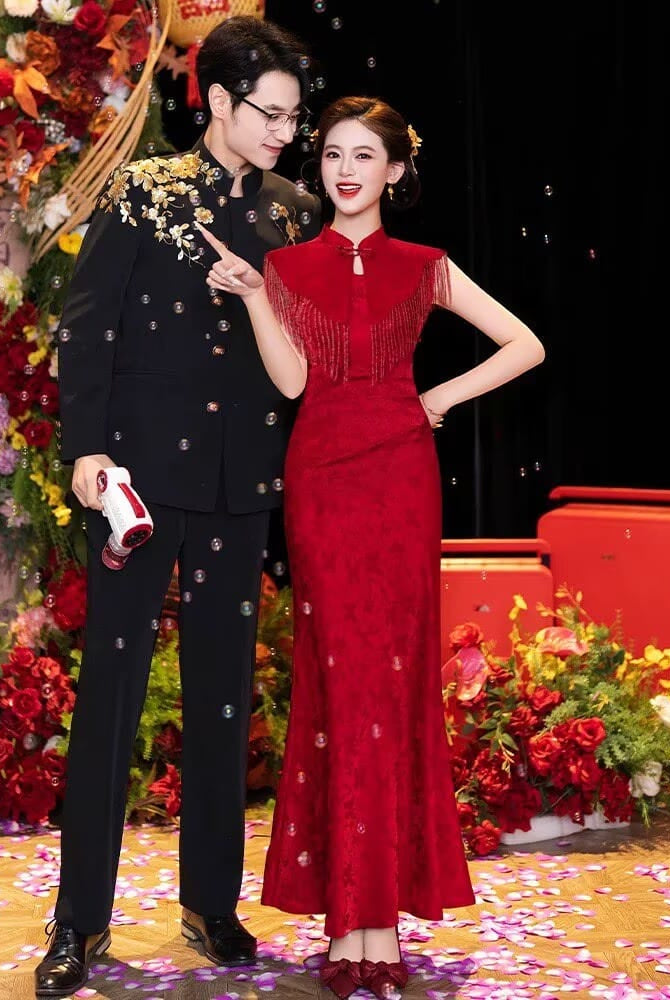 BethandBrianQipao-HLD Wedding long Cheongsam with shawl set