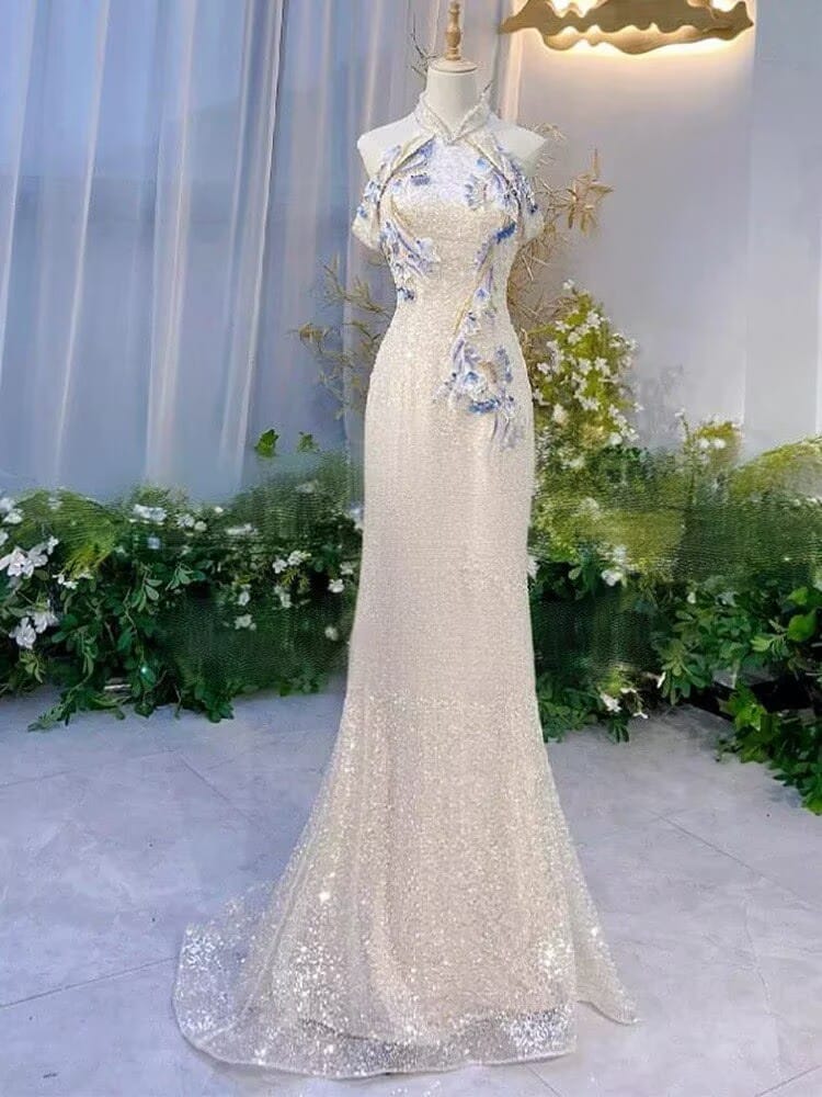 Beth and Brian Qipao-QLYY Sequin Hostess Performance Cheongsam