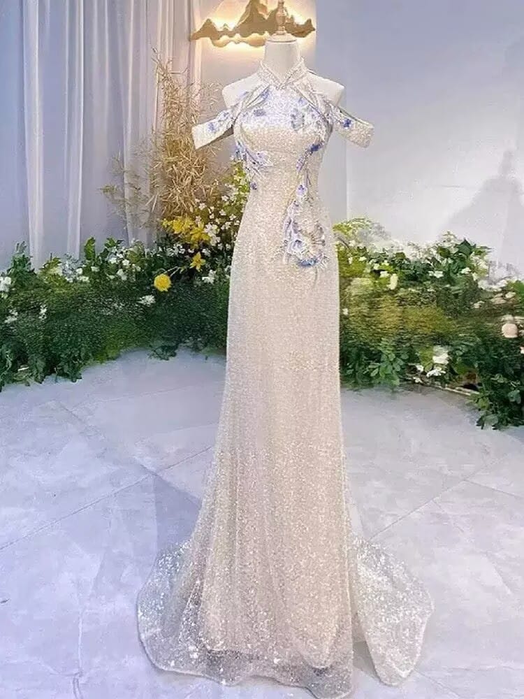 Beth and Brian Qipao-QLYY Sequin Hostess Performance Cheongsam