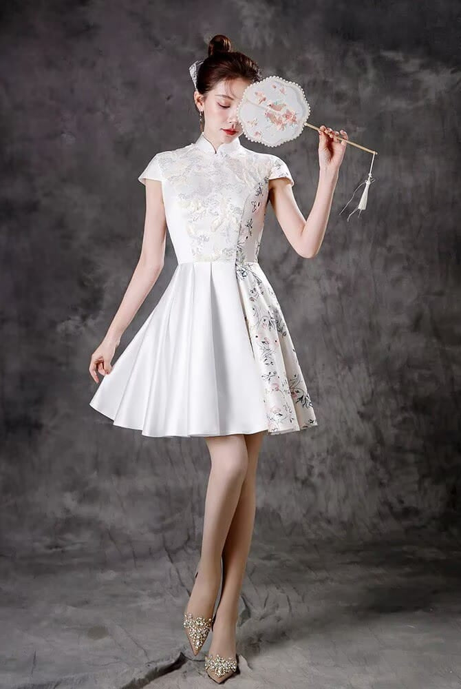 Beth and Brian Qipao-ZYX Floral pattern, A line, prom short Cheongsam