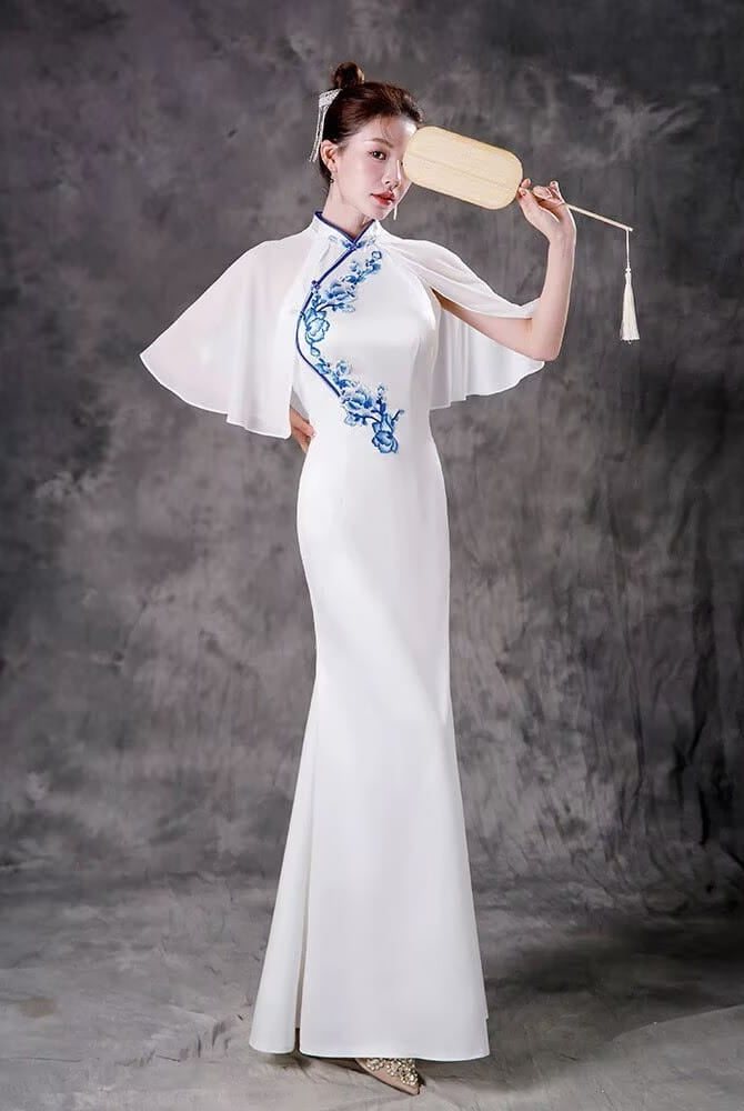 Beth and Brian Qipao-ZYX High-end Performance Dress, Mermaid Cheongsam with Sheer Overlay