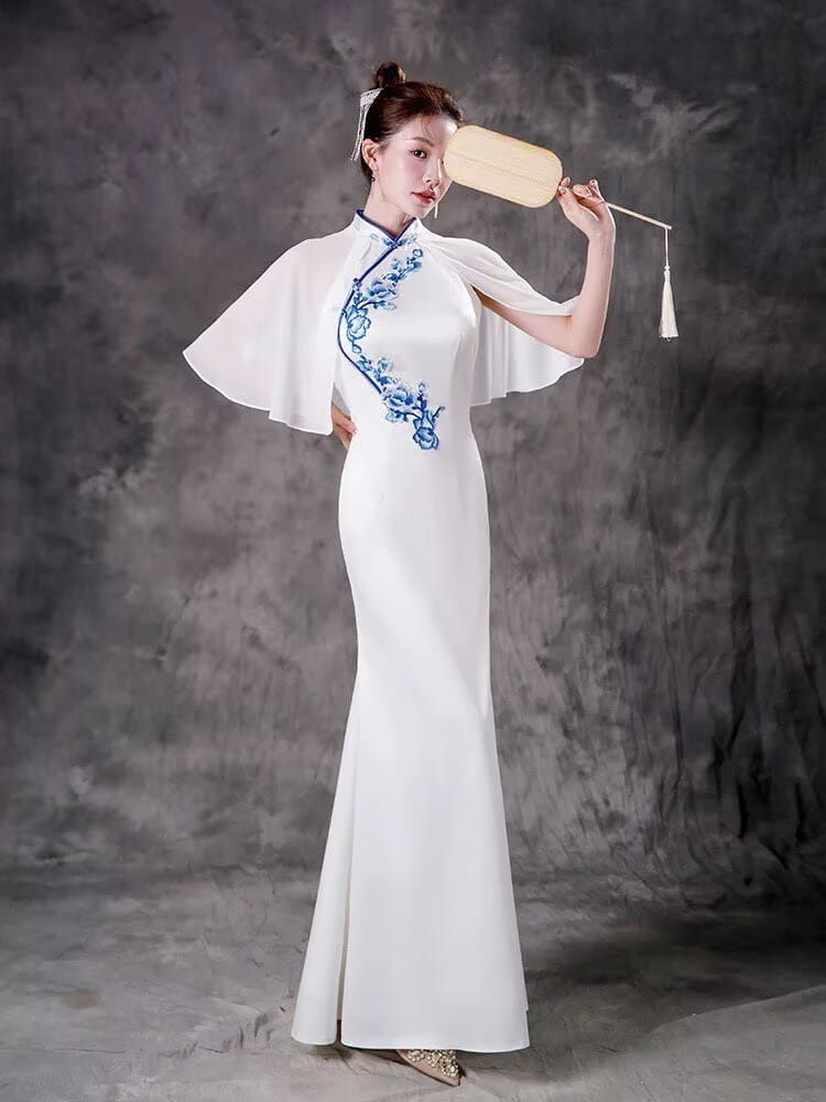 Beth and Brian Qipao-ZYX High-end Performance Dress, Mermaid Cheongsam with Sheer Overlay