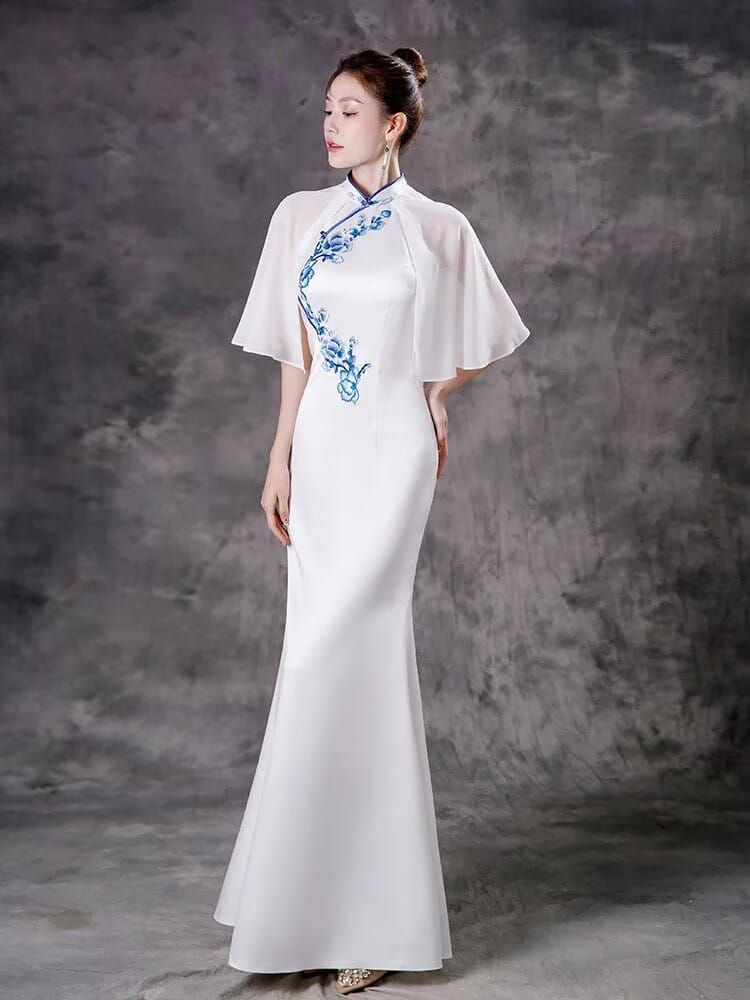 Beth and Brian Qipao-ZYX High-end Performance Dress, Mermaid Cheongsam with Sheer Overlay