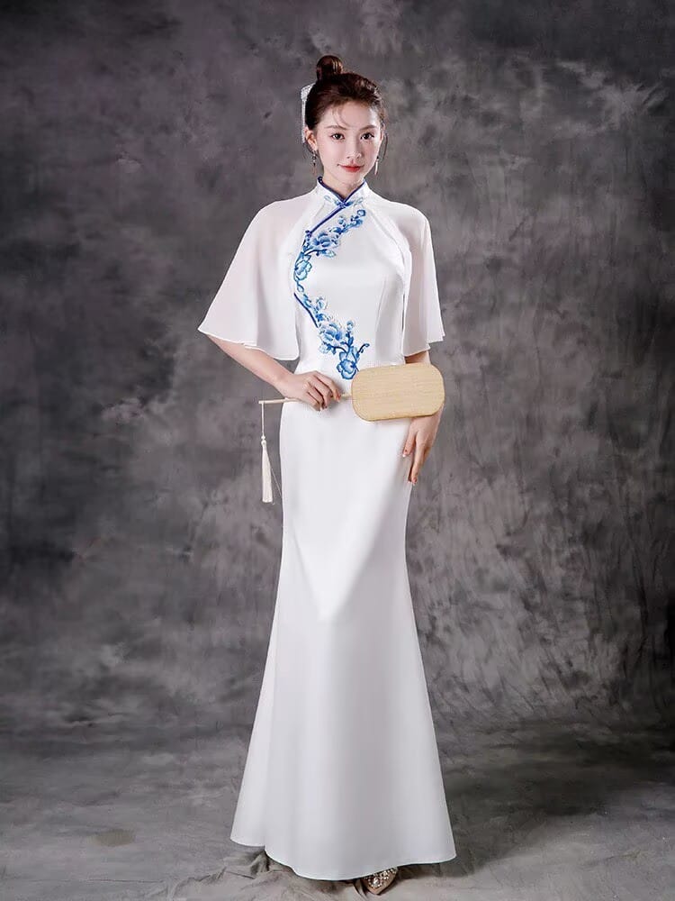 Beth and Brian Qipao-ZYX High-end Performance Dress, Mermaid Cheongsam with Sheer Overlay