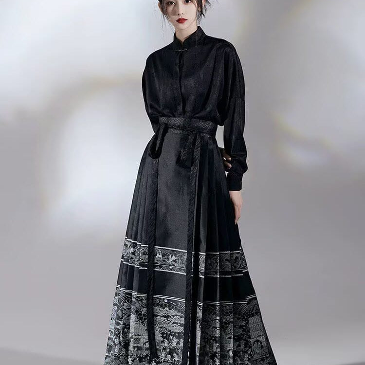 Beth and Brian Qipao-MZ Ming Dynasty, Subtle Oriental Style, long MaMian Qun set 馬面裙