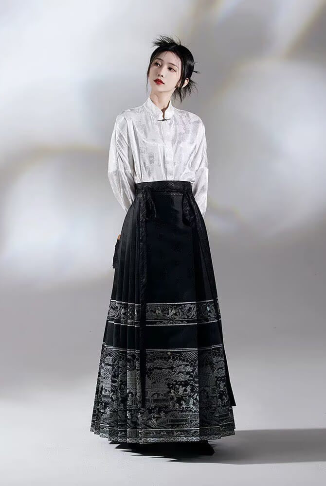 Beth and Brian Qipao-MZ Ming Dynasty, Subtle Oriental Style, long MaMian Qun set 馬面裙