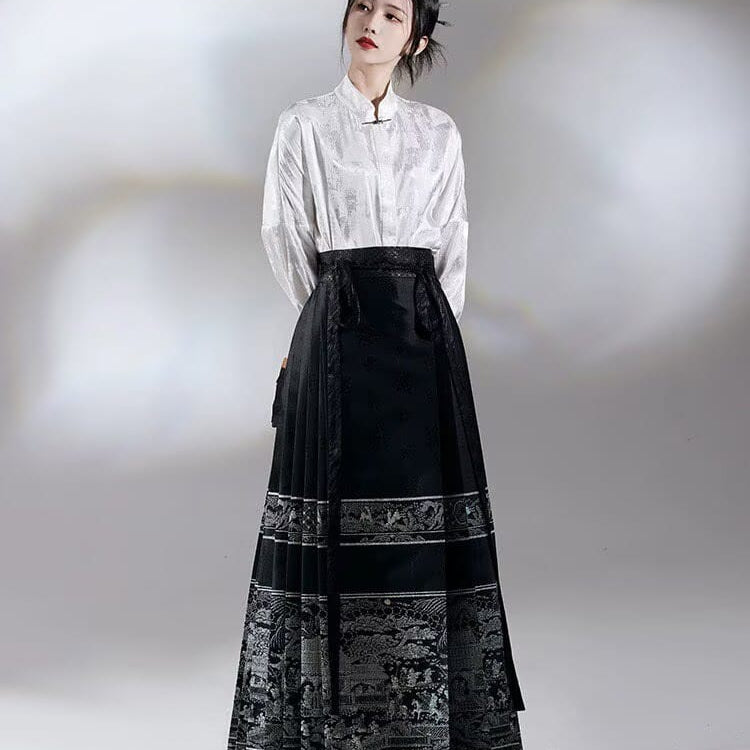 Beth and Brian Qipao-MZ Ming Dynasty, Subtle Oriental Style, long MaMian Qun set 馬面裙