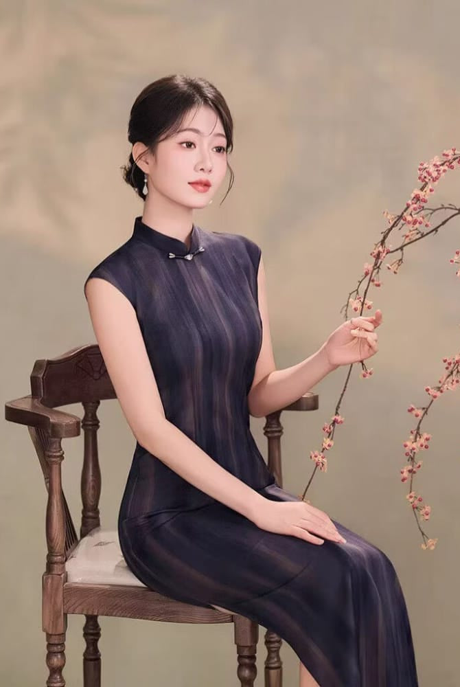 Beth and Brian Qipao-TQX Hong Kong Style, Stripe Pattern, Satin Long Cheongsam