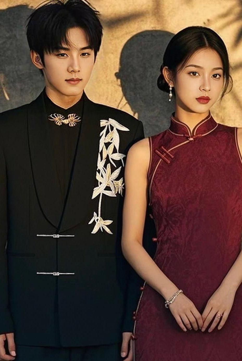 Beth and Brian Qipao-LM Gold bamboo leaf pattern, High-end Men's Chinese Tang Suit Jacket