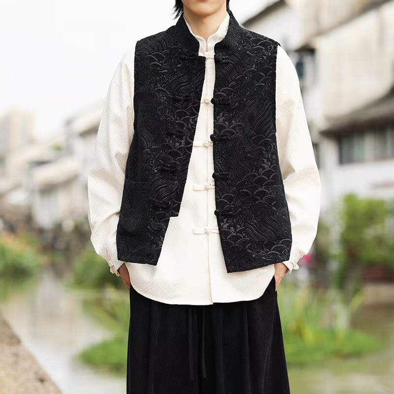 Beth and Brian Qipao-TS Auspicious Cloud Embroidery, Vintage Frog Button Tang suit Vest