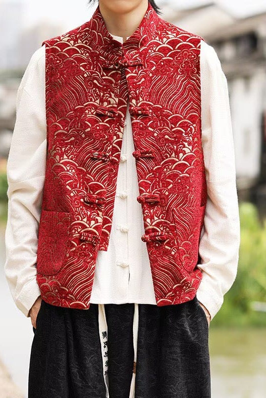 Beth and Brian Qipao-TS Auspicious Cloud Embroidery, Vintage Frog Button Tang suit Vest