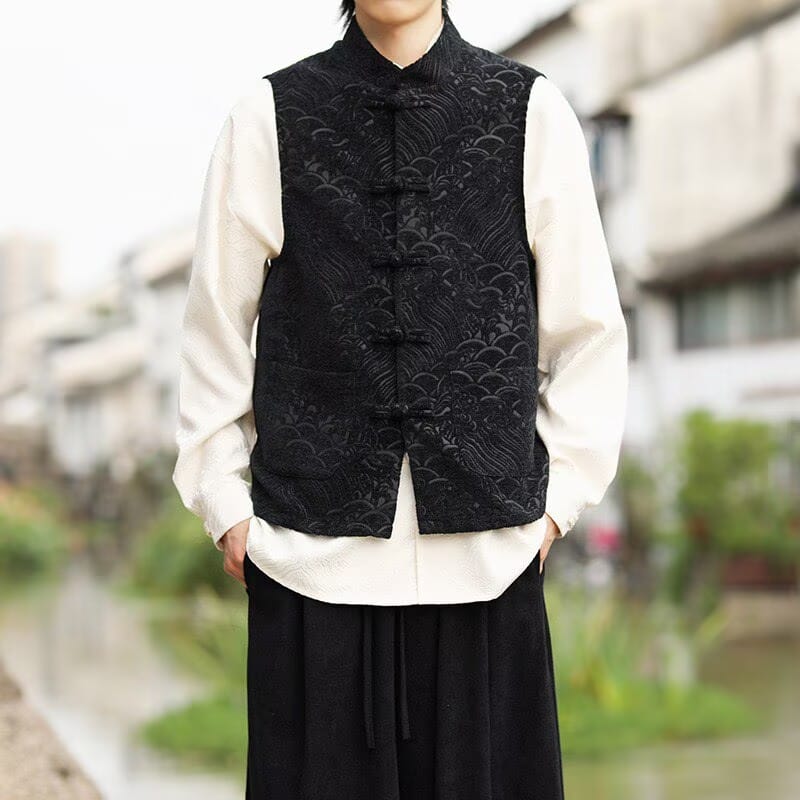 Beth and Brian Qipao-TS Auspicious Cloud Embroidery, Vintage Frog Button Tang suit Vest