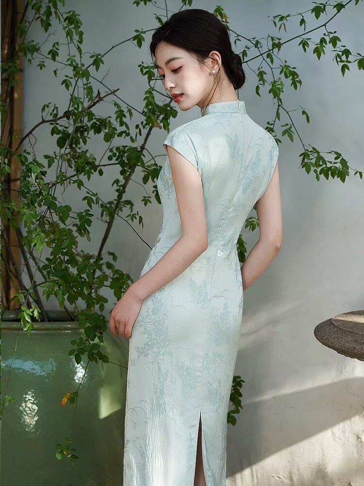 Beth and Brian Qipao-LSB Floral Pattern, Green midi Cheongsam