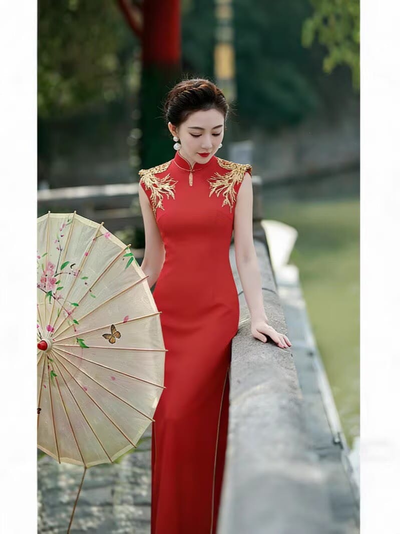 Beth and Brian Qipao-QL Plus size, Red Tea Ceremony Long Cheongsam