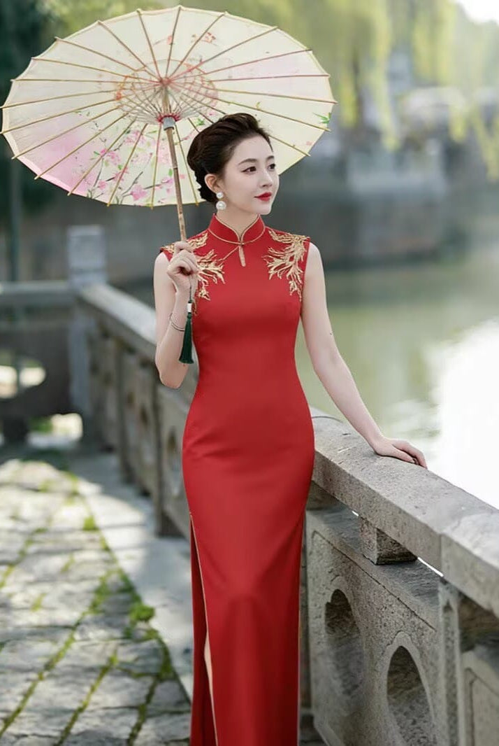 Beth and Brian Qipao-QL Plus size, Red Tea Ceremony Long Cheongsam