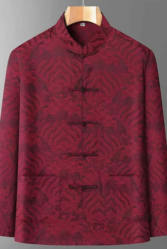 Beth and Brian Qipao-HZ Chinese Traditional Subtle Wave Cloud Jacquard Print Chinese Tang Suit Jacket