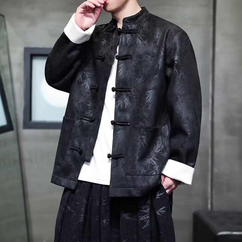 Beth and Brian Qipao-TS Bamboo Leaf Pattern, Suede Chinese Tang Suit Jacket