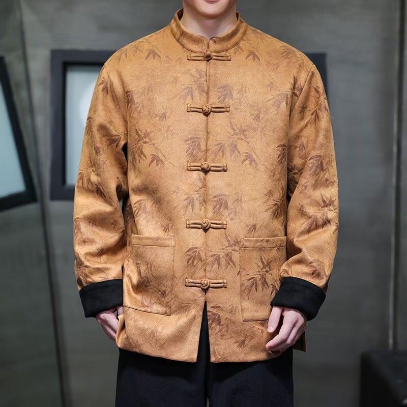 Beth and Brian Qipao-TS Bamboo Leaf Pattern, Suede Chinese Tang Suit Jacket