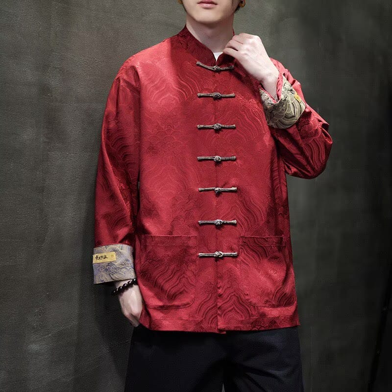 Beth and Brian Qipao-TS New Chinese Style (新中式), Mandarin Collar Frog Button Men Tang Suit Shirt