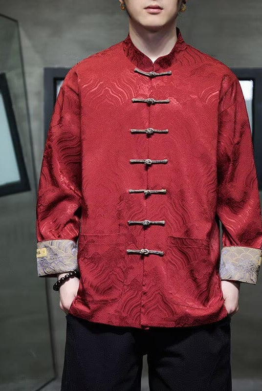 Beth and Brian Qipao-TS New Chinese Style (新中式), Mandarin Collar Frog Button Men Tang Suit Shirt