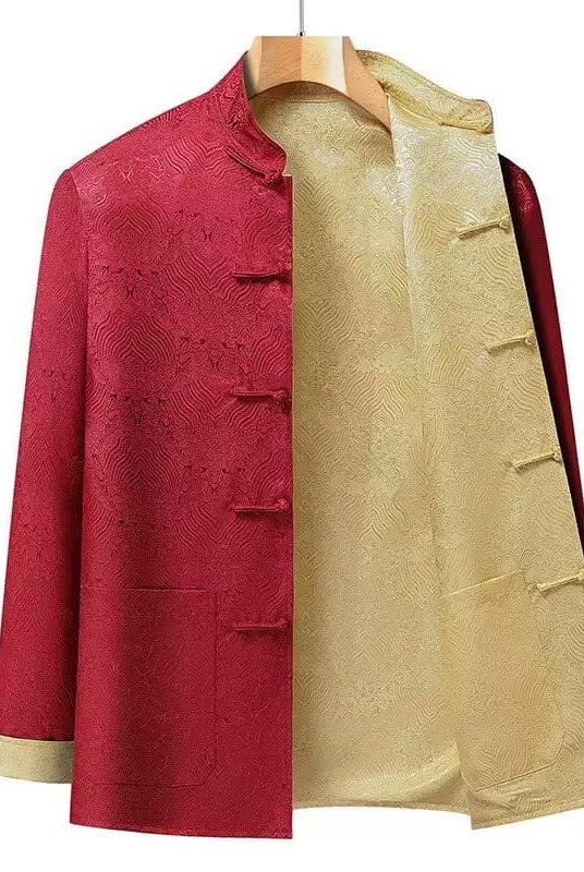 Beth and Brian Qipao-KP Reversible Chinese Tang Suit Jacket, Double-Sided Sea Wave Mandarin Collar Coat for Dad