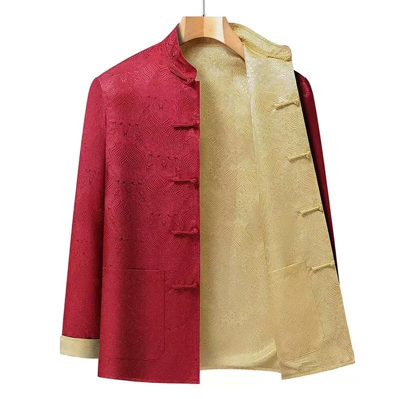 Beth and Brian Qipao-KP Reversible Chinese Tang Suit Jacket, Double-Sided Sea Wave Mandarin Collar Coat for Dad