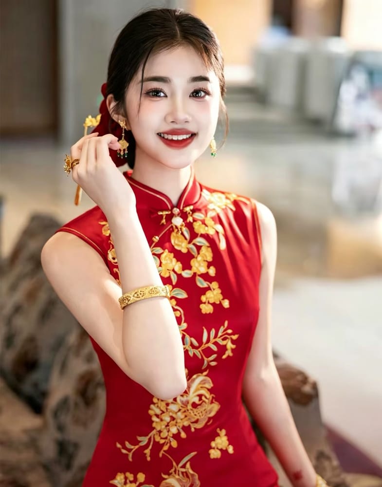 Beth and Brian Qipao-YY Eleanor’s Crimson Koi Pattern Cheongsam: The Gilded Promise
