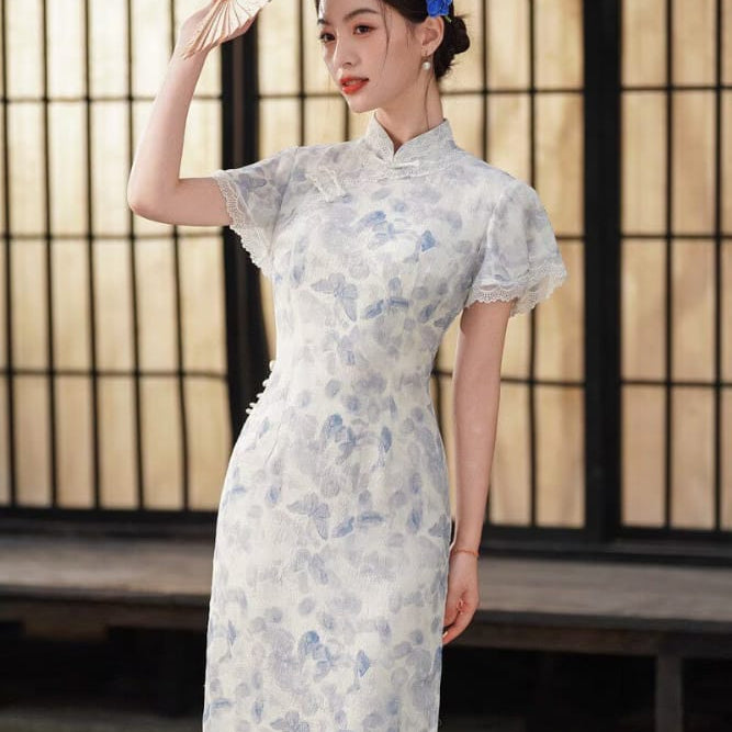 Beth and Brian Qipao-XL Lilian Gradient Butterfly Print Tencel‑Linen Qipao