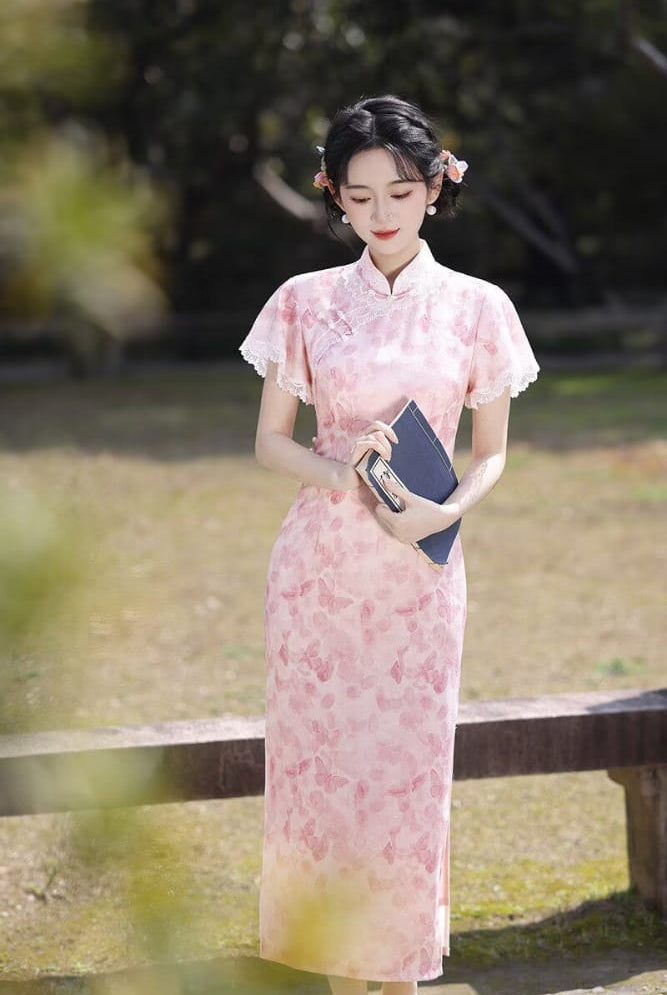Beth and Brian Qipao-XL Lilian Gradient Butterfly Print Tencel‑Linen Qipao