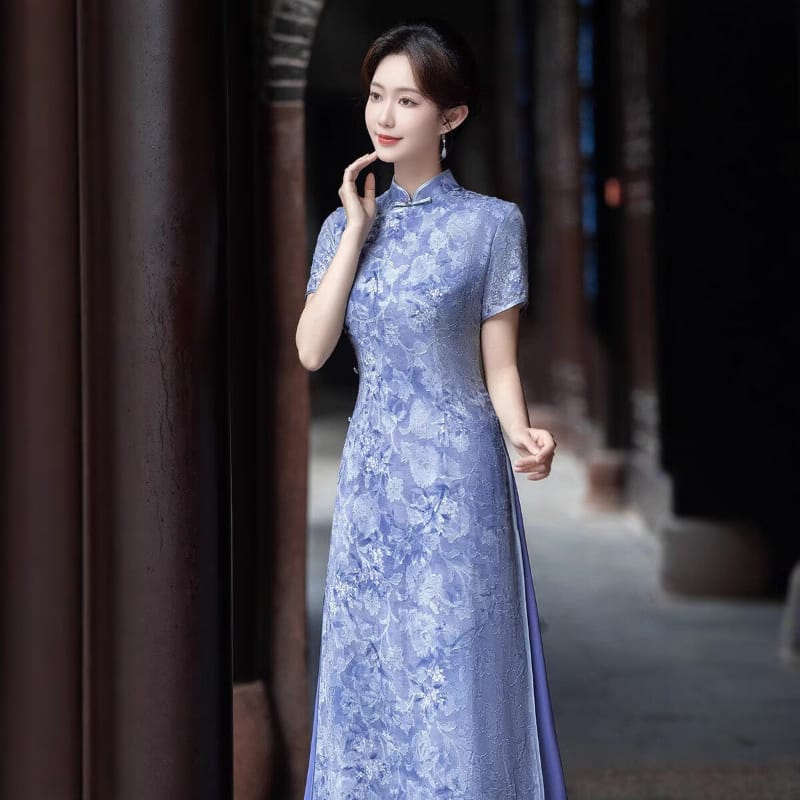 Beth and Brian qipao-MRSC Seraphina Lavender Floral Jacquard Midi Ao Dai