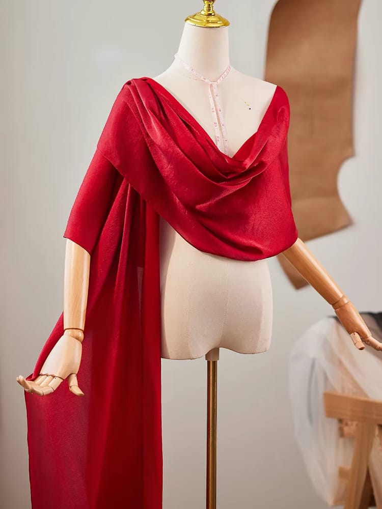 Beth and Brian qipao-DTY Ruby Red Sheer‑Tulle Floor Length Qipao Shawl